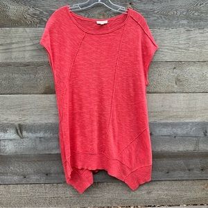 Eileen Fisher Sweater Womens M Short Sleeve Organic Linen Cotton Coral Tunic